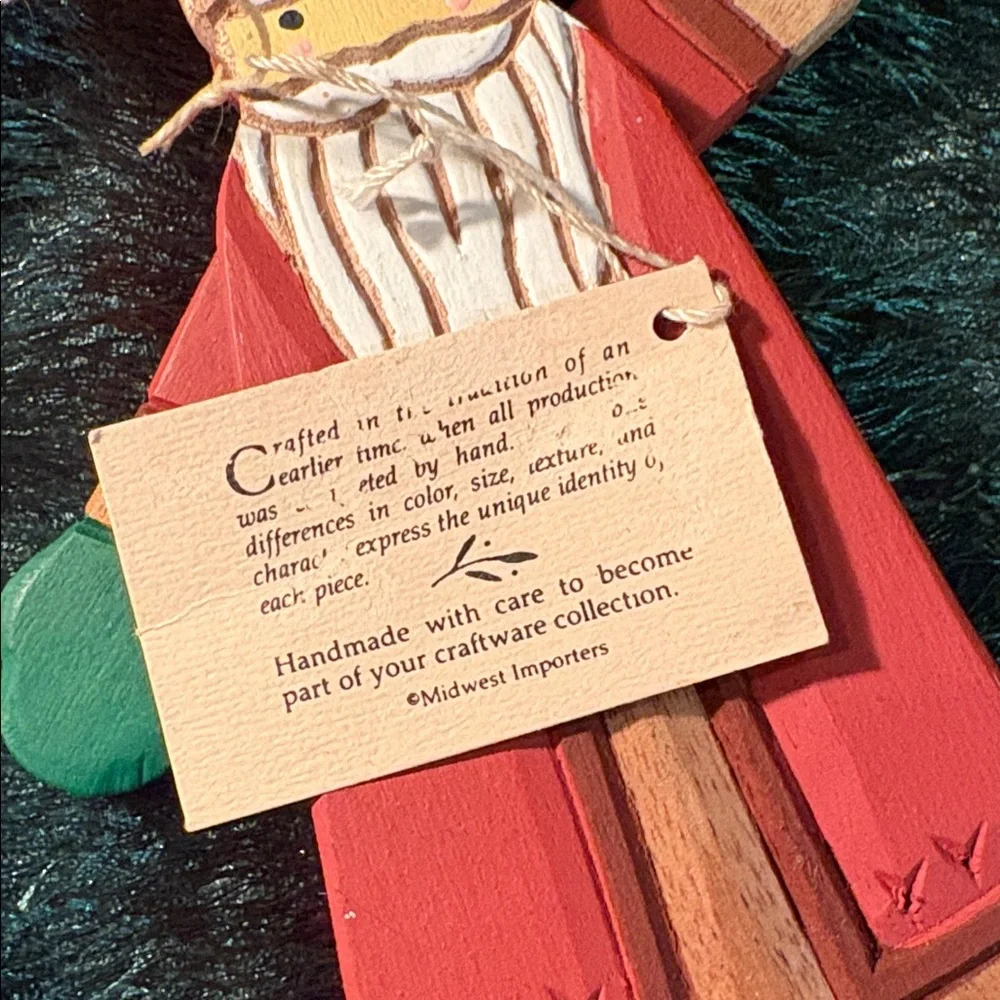 🆕Vintage MIDWEST IMPORTERS Folk Art Pull String Puppet Santa Ornament, OS